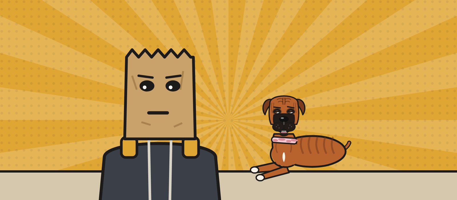 Paper Bag Guy, our narrator, and Charlie the boxer